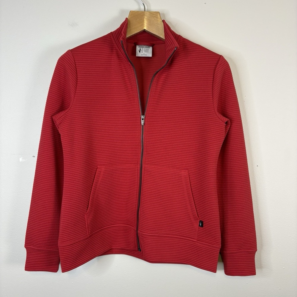 SKECHERS Hoodless Hoodie‎ Jacket Men's Size Small Red Ribbed Full Zip Jacket